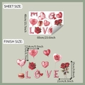 Detailed sheet showing pink Valentine roses and hearts wall decal dimensions and layout - 40x60cm (fun-e185)