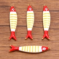 Colgantes de pez esmaltados dorados con rayas rojas y amarillas para joyería artesanal - Cuadros Amarillo
