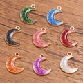 Ciondoli a luna glitterati in lega in otto colori per progetti di gioielleria fai-da-te - Luna (15X19mm 1.1g) / Colori Misti Casuali