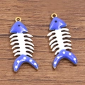 Blue and white enamel fishbone charm pendant in gold finish for DIY jewelry - 1 Piece / Dark Blue