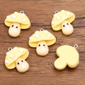Cute yellow resin mushroom pendants with metal loops for DIY jewelry and accessories - Yellow