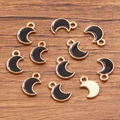 DIY zwarte emaille maan hanger met vergulde afwerking voor het maken van sieraden - Zwart