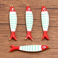 7x39mm stainless steel red and green striped fish charms with golden finish loop for DIY jewelry - Green Stripes