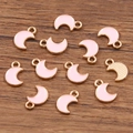 Roze geëmailleerde maanbedeltjes met KC-gouden afwerking voor DIY-sieraden - Roze