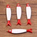 Golden stainless steel red and white fish charms with colorful enamel for DIY jewelry - Pink Stripe