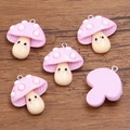 Pink resin mushroom charms with cute smile face and white polka dots for DIY jewelry - Purple