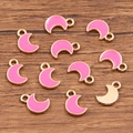 Mond-Anhänger aus rosa Emaille mit goldenem Rand und Öse für DIY-Schmuckzubehör - Fuchsia