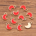 Leuchtend rote Emaille-Mondanhänger mit KC-Goldrahmen für DIY-Halsketten und Armbänder - Rot