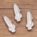 Set of three silver fish pendants in 304 stainless steel with detailed scale textures - 9x27mm / Type 2 Steel Color
