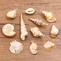 Golden acrylic sea shell charms for DIY jewelry making including starfish and conch shapes - 10 Styles Mix (30F1/10) / Laser Gold 10 Styles Per Pack (Approx 30g)
