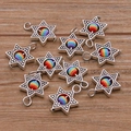Silver hexagram star evil eye pendants with rainbow beads for DIY jewelry making - Multicolor Evil Eye Pendant (28I4-7) / Colorful