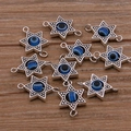 Star of David evil eye connector charm in vintage silver finish for DIY jewelry - Blue Evil Eye Connector (28I4-7) / Blue