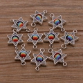 Silver hexagram star jewelry connector with rainbow bead for DIY necklaces - Multicolor Evil Eye Connector (28I4-7)