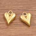 Pair of polished gold heart-shaped 304 stainless steel pendants for DIY jewelry making - Smooth Small Heart Style (1001) / 11x16mm / Gold