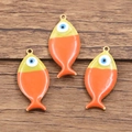 Evil eye fish pendant in gold plated stainless steel with yellow and orange enamel - 1 Piece / Orange