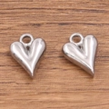 Pair of bright silver hollow heart charms in 304 stainless steel for DIY jewelry making - Smooth Small Heart Style (1001) / 11x16mm / Steel