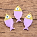 Fish-shaped evil eye pendant in light purple and yellow with stainless steel gold plating - 1 Piece / Purple
