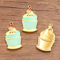 Gold-plated cupcake pendant charm with mint green enamel and sparkling rhinestones - Ice Cream Shape / 1 Piece / Green