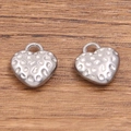 Matte silver stainless steel heart pendants with hammered texture and connectors - Hammered Heart Style (1003) / 12x13mm / Steel