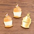 Golden cupcake charm with orange enamel cream and rhinestone detail for DIY jewelry - Ice Cream Shape / 1 Piece / Orange