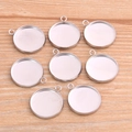 Set of 8 silver round stainless steel pendant base trays for DIY jewelry making - Pendant 12mm