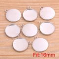 Silver stainless steel 16mm round bezel pendant tray connectors for DIY jewelry making - Pendant 16mm