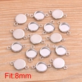 8mm silver stainless steel round cabochon bezel tray connector for DIY jewelry - Connector 8mm