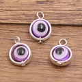 Three purple evil eye charms with silver alloy geometric rings for DIY jewelry making - Pendant / 11x16mm / Purple