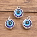 Three-pack silver-toned evil eye charms with blue orb inlay for DIY jewelry making - Pendant / 11x16mm / Blue
