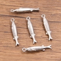 Five pieces of silver stainless steel fish pendants with scales for jewelry making - 4x21mm / No.1 Fish Steel Color