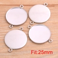 25mm round stainless steel pendant tray connector with double loops for DIY jewelry - Connector 25mm