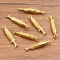 Golden fish charms in 304 stainless steel for DIY jewelry making with fish scale texture - 4x21mm / No.1 Fish Gold