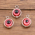 Drei rote Evil Eye Schmuckanhänger mit silbernen Zinklegierungsrahmen und Anschlüssen - Anhänger / 11x16mm / Rot