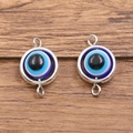 Schmuckverbinder Zinklegierung blaues böses Auge in Silberoptik für DIY Armbänder - Anschluss / 11x18mm / Blau