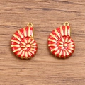 Golden stainless steel spiral shell pendant with red enamel finish and metal hanging ring - Red Conch