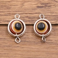 Silberner Evil Eye Verbinder mit schwarz-gelber Perle für DIY Schmuckherstellung - Anschluss / 11x18mm / Braun