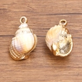 Set of 2 acrylic spiral conch shell charms in cream and purple with gold metal loops - Laser Gold No.6 Seashell 19X31mm 3.9g
