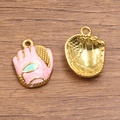 Pink enamel and gold plated stainless steel boxing glove pendants for DIY jewelry - 1 Piece / Pink