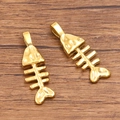 Polished 304 stainless steel golden fishbone charms for DIY jewelry making - Fish Bone (1052 Gold) / Gold