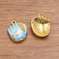 304 stainless steel baseball glove pendant with blue and pink enamel and gold finish - 1 Piece / Blue