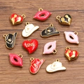 12-piece DIY 304 stainless steel gold-plated enamel pendants in heart, lip, and hat shapes - Random Mixed Colors