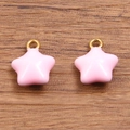 Pink enamel star charms in gold finish for DIY jewelry making and craft projects - 11x13mm / Pink Star