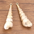 Pair of acrylic spiral conch shell pendants with gold rings for DIY jewelry crafting - Laser Gold No.10 Seashell 17X68mm 6.6g