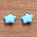 Sky blue star shaped enamel charms with golden metal loops for DIY jewelry making - 11x13mm / Blue Pentagram