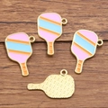 DIY pickleball paddle charm in gold KC finish with colorful enamel and mesh texture - 1 Piece / Colorful Striped Paddle Style (3 Hao Pi Ke Qiu 17X26mm 1.2g)
