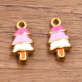 Goldener Eiskrem-Anhänger mit bunter Emaille für DIY-Schmuckherstellung - Magenta Violett Weißes Eis