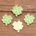 DIY four leaf clover charm in light green enamel with white polka dots for jewelry - 1 Piece / Green Polka Dot Clover Style (5 Hao Pi Ke Qiu 20X26mm 1.4g)