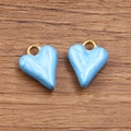 Pair of light blue marbled enamel heart pendants with gold-plated hanging rings - 1 Piece / Blue
