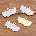 Golden alloy Hello charm with pink and blue enamel dots for DIY jewelry making - 1 Piece / Hello Word Enamel Charm (6 Hao Pi Ke Qiu 16X28mm 1.5g)