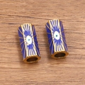 Deep blue and gold Evil Eye column beads for DIY stainless steel jewelry making - Deep Blue - Eye